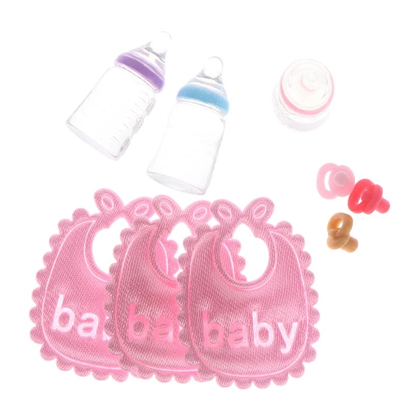 Biberon in miniatura Bavaglini ciuccio Set per casa delle bambole Accessorio per la scuola materna Regalo Giocattoli realistici per l'alimentazione del bambino
