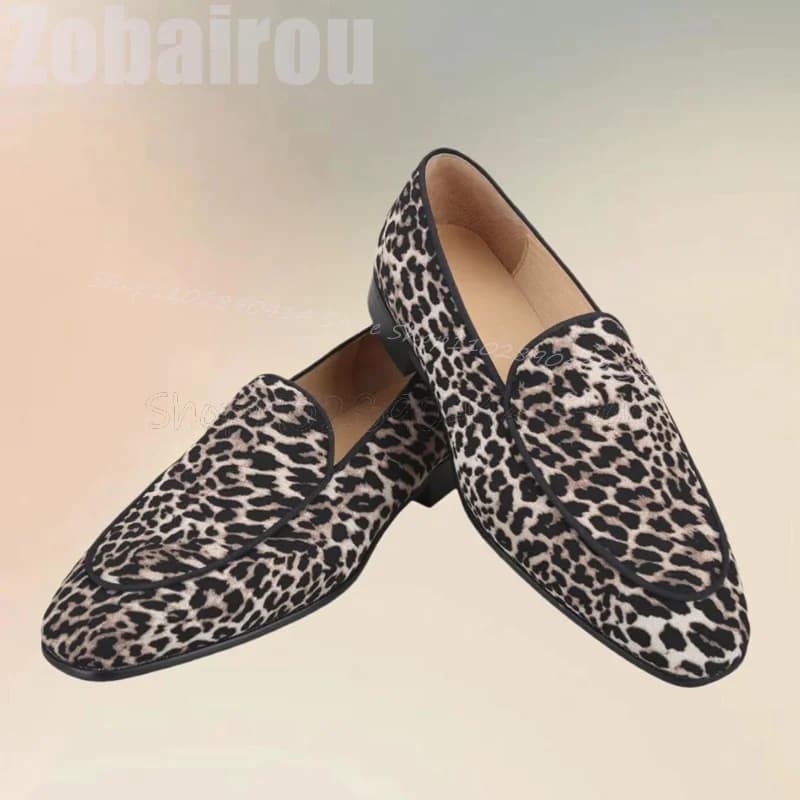 Leopard Print Suede Square Toe Men Loafers Fashion Slip On Men Shoes Luxury Handmade Party Feast Banquet Dating Men Casual Shoes