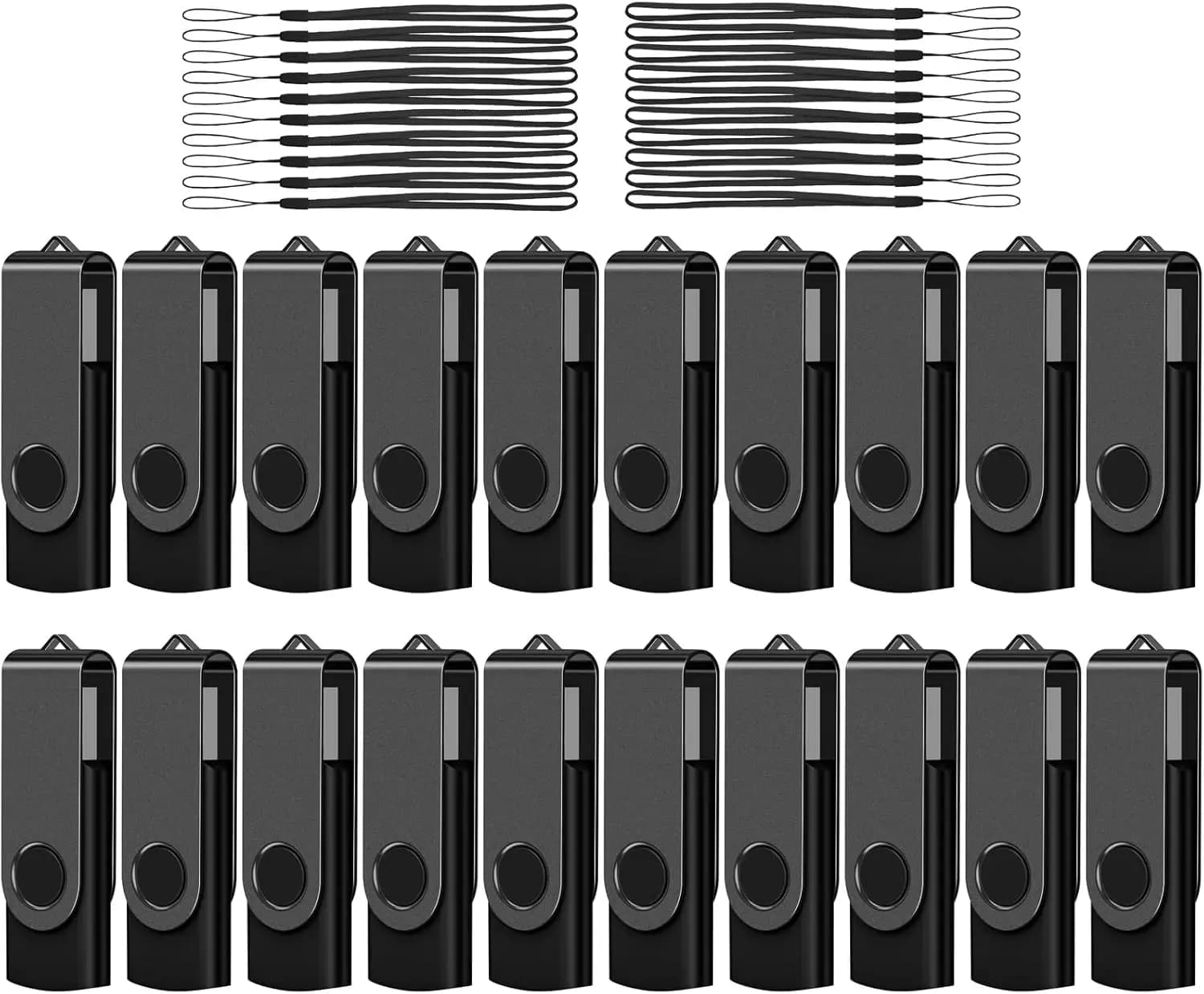 Confezione da 20 Chiavette USB da 16GB, USB 2.0 Girevoli per Archiviazione e Backup, Nere