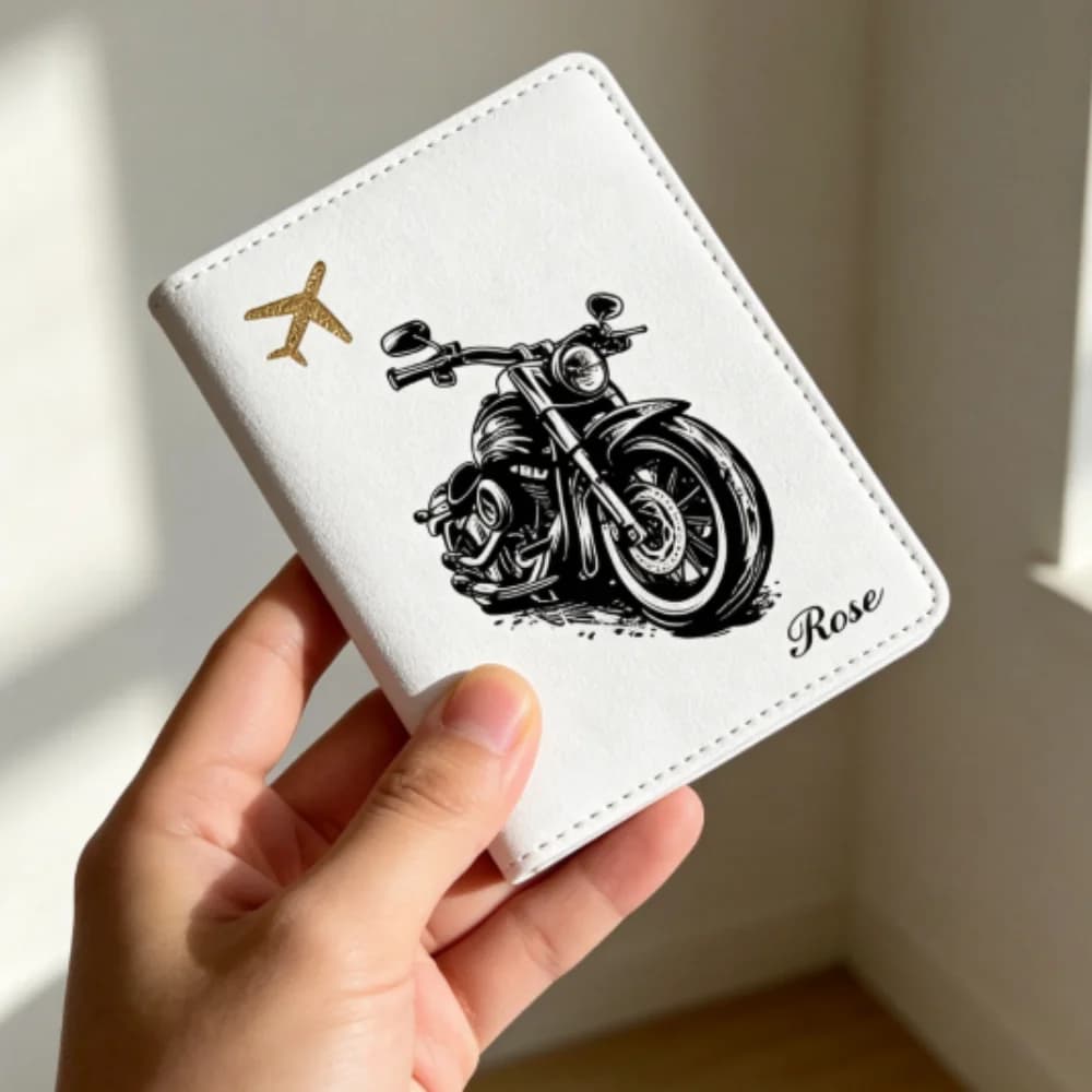Personalized Motorcycle Pattern Custom Name Passport Holder, Multicolor Travel Document Case Gift For Friends Business Trip