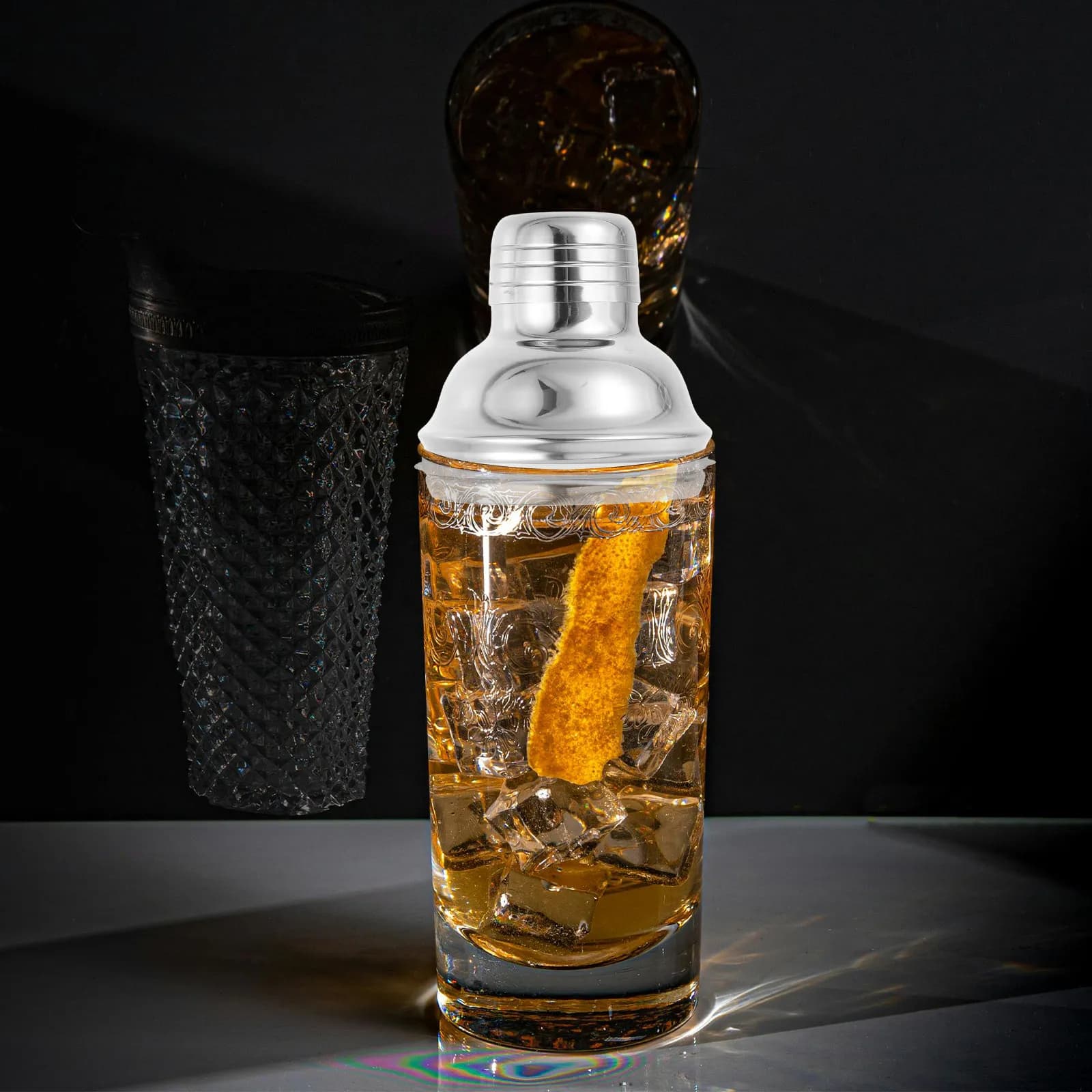 Cocktail Shaker Lid Stainless Steel 2.9 Inch Woven Glass Design Leak-Proof Replacement Cover Bar Accessory Home Parties