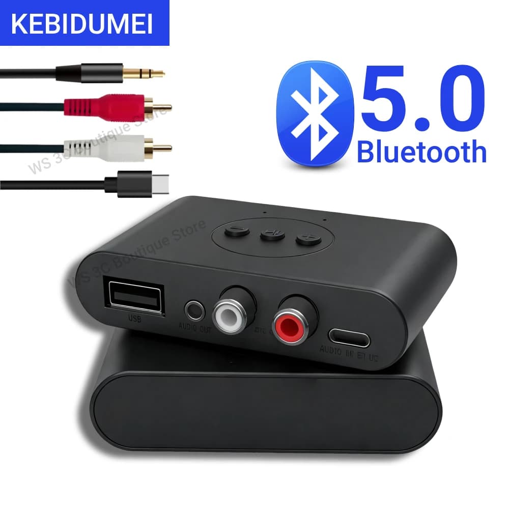 Ricevitore Audio Bluetooth 5.0 NFC con USB, RCA, AUX 3.5mm, Adattatore Stereo Wireless per Chiamate a Mani Libere, Kit Auto, Altoparlanti e Amplificatori