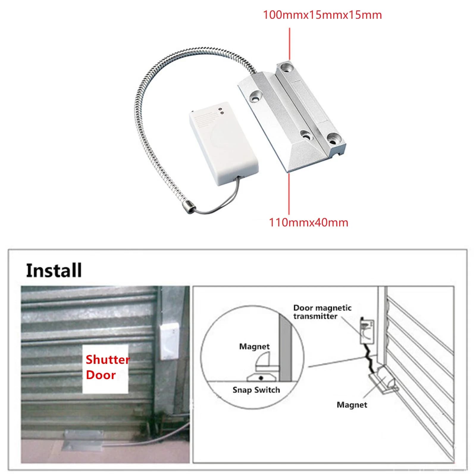 Sensore per porte avvolgibili Wireless 433MHz serranda avvolgibile cancelli per Garage rilevatore magnetico interruttore spesso sistema di allarme di sicurezza antifurto