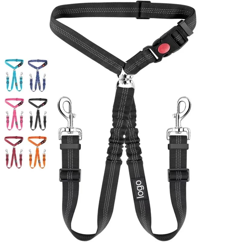 OUWO Due cani Guinzaglio per auto per animali domestici Cintura di sicurezza per sedile posteriore Collare per imbracatura per cani regolabile Accessori per animali domestici Forniture per animali domestici