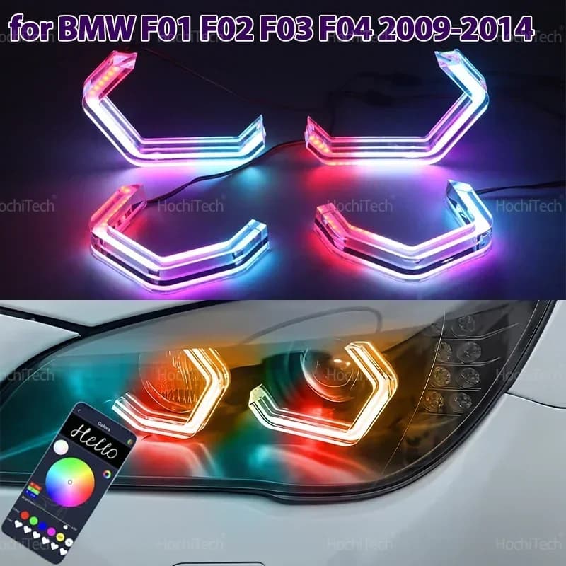 Kit di anelli luminosi a LED multicolore con controllo tramite app, indicatori di direzione e DRL per BMW Serie 7 F01 F02 F03 F04 2009-2015