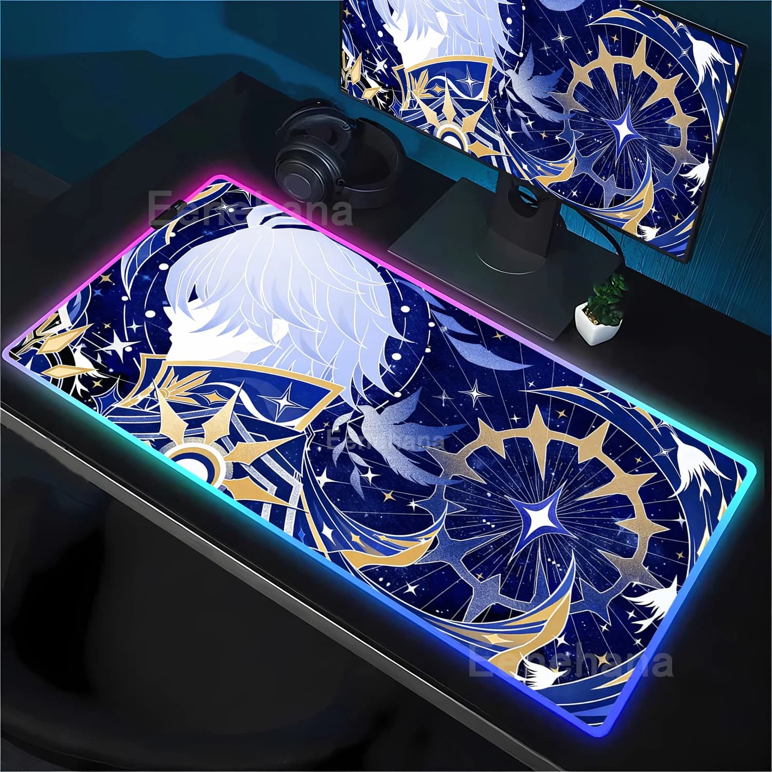 Tappetino per mouse RGB Honkai Star Rail Cyrene Castorice Phainon Tastiera Gaming LED Tappetino per mouse Ufficio Stampa HD retroilluminazione Tappetino da scrivania XXL