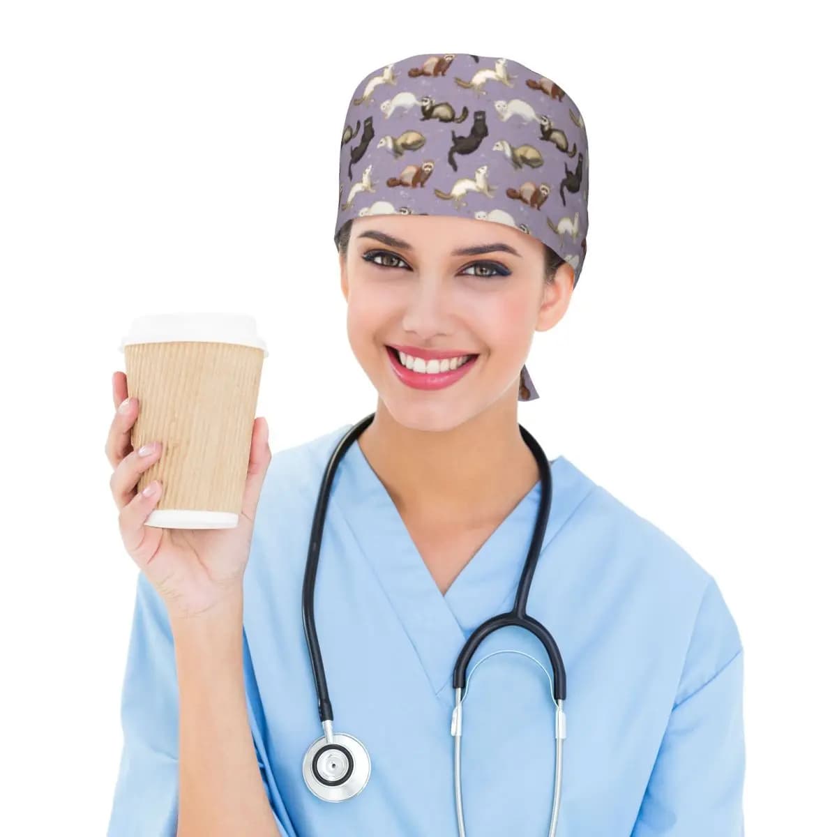 Playful Ferrets Scrub Hat Doctor Working Surgical Cap Unisex Adjustable Nursing Caps for Dentist