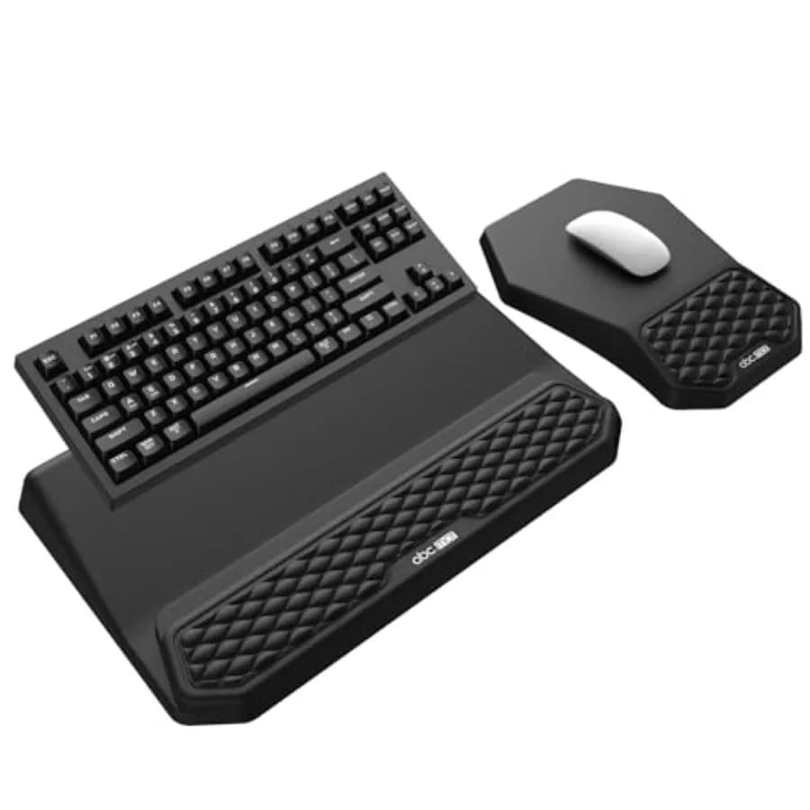 Supporto Ergonomico 3-in-1 per Tastiera con Poggiapolsi e Tappetino Mouse, Set Comodo Rialzo per Tastiera, Tappetino Mouse Morbido con Design Massaggiante