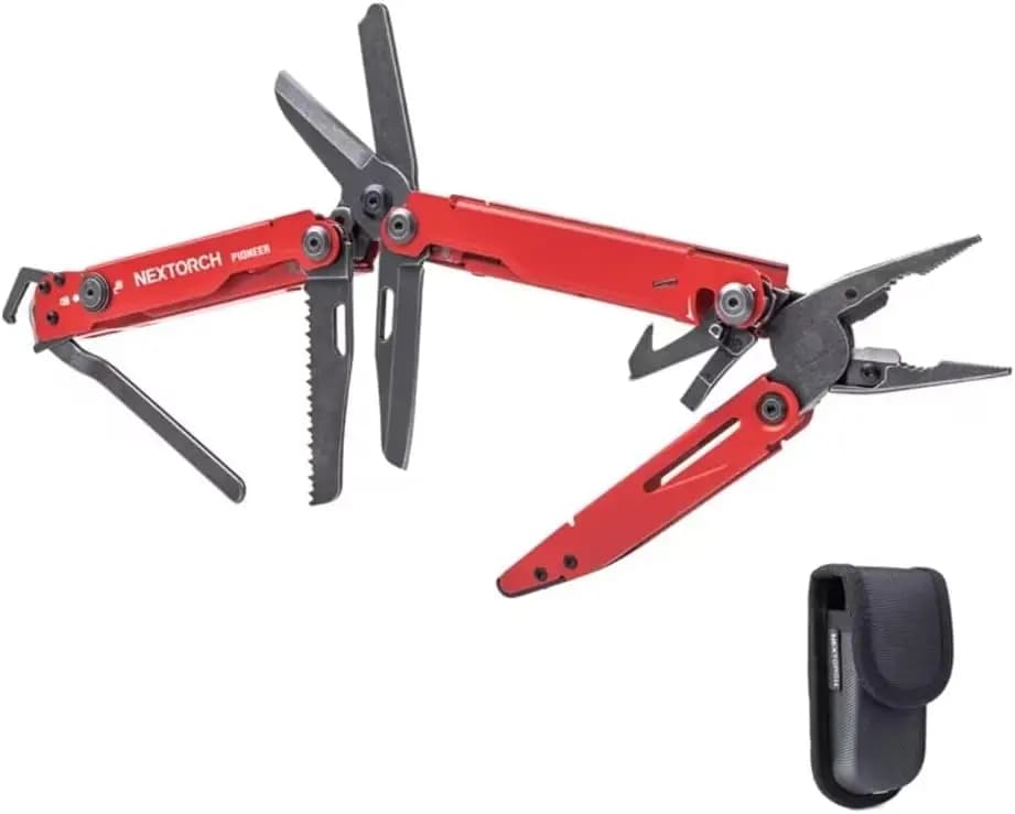 Set Multi-Utensile 14-in-1 con Forbici, Pinze, Clip da Tasca e Rompi-Vetro in Rosso - Strumento Versatile di Grandi Dimensioni