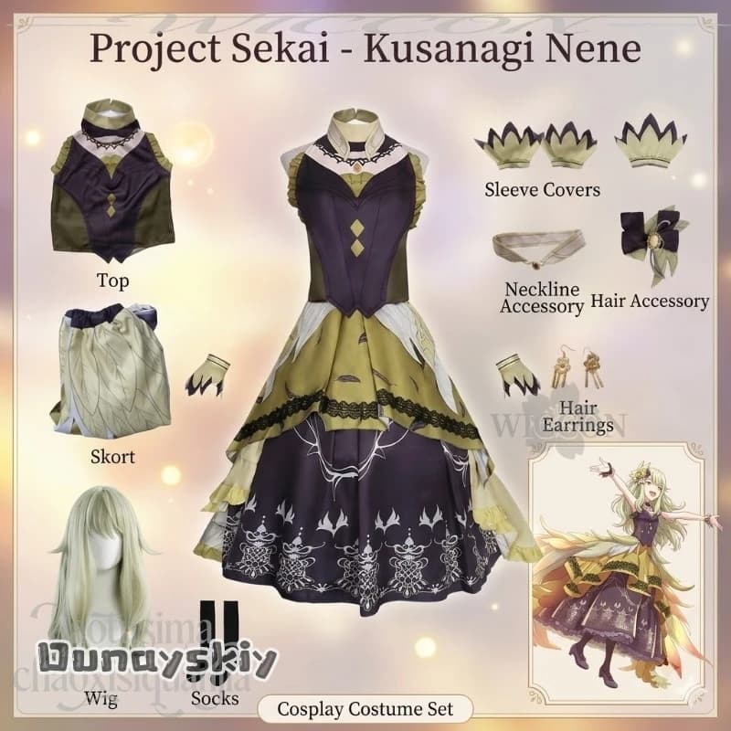 Anime Game Project Sekai Kusanagi Nene Goth Lolita Long Retro Dress Wigs Halloween Cosplay Yuke Conquer GO FORTH Idol Uniform