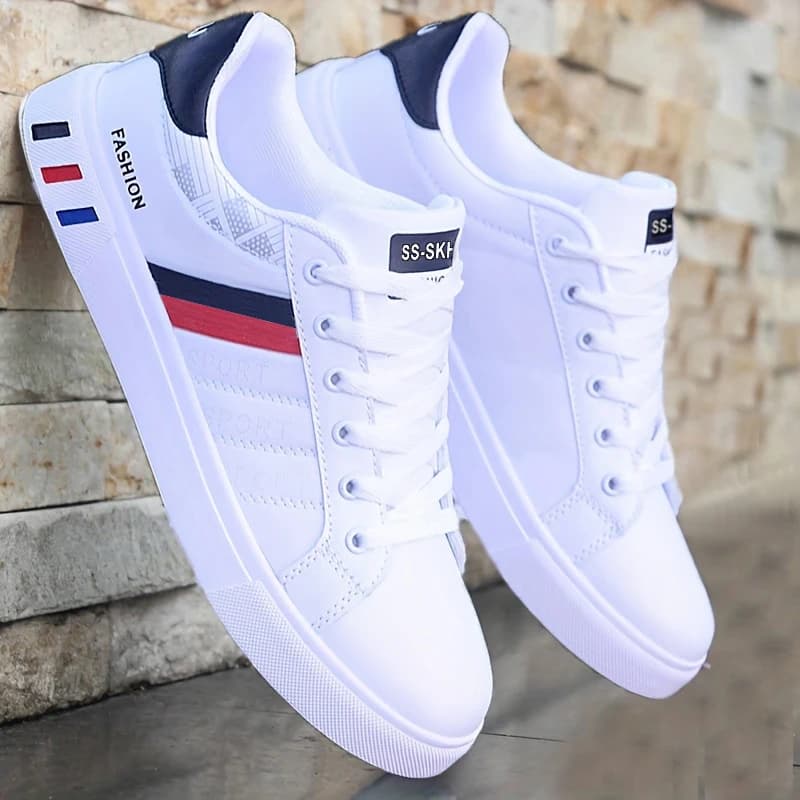 Men's Low Skateboard Sneakers - Breathable synthetic upper, durable PVC sole, round toe design, suitable for casual and formal clothing, skateboard shoes, casual shoes, elegant design with laces, equipped with comfortable fabric soles.