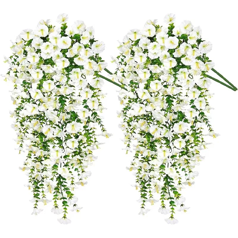 2 Pezzi 75cm Fiori Artificiali Bianchi di Campanula da Appendere, Piante Finte di Viola, Fiori Pendenti per Decorazioni Casa Giardino Matrimonio