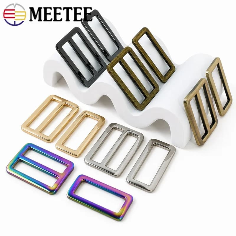 20P Meetee 20-50mm Metal Tri-Glide Slider Buckle Rectangle Webbing Starp Adjuster Ring Clasp Bag Straps Connect Hook Accessories