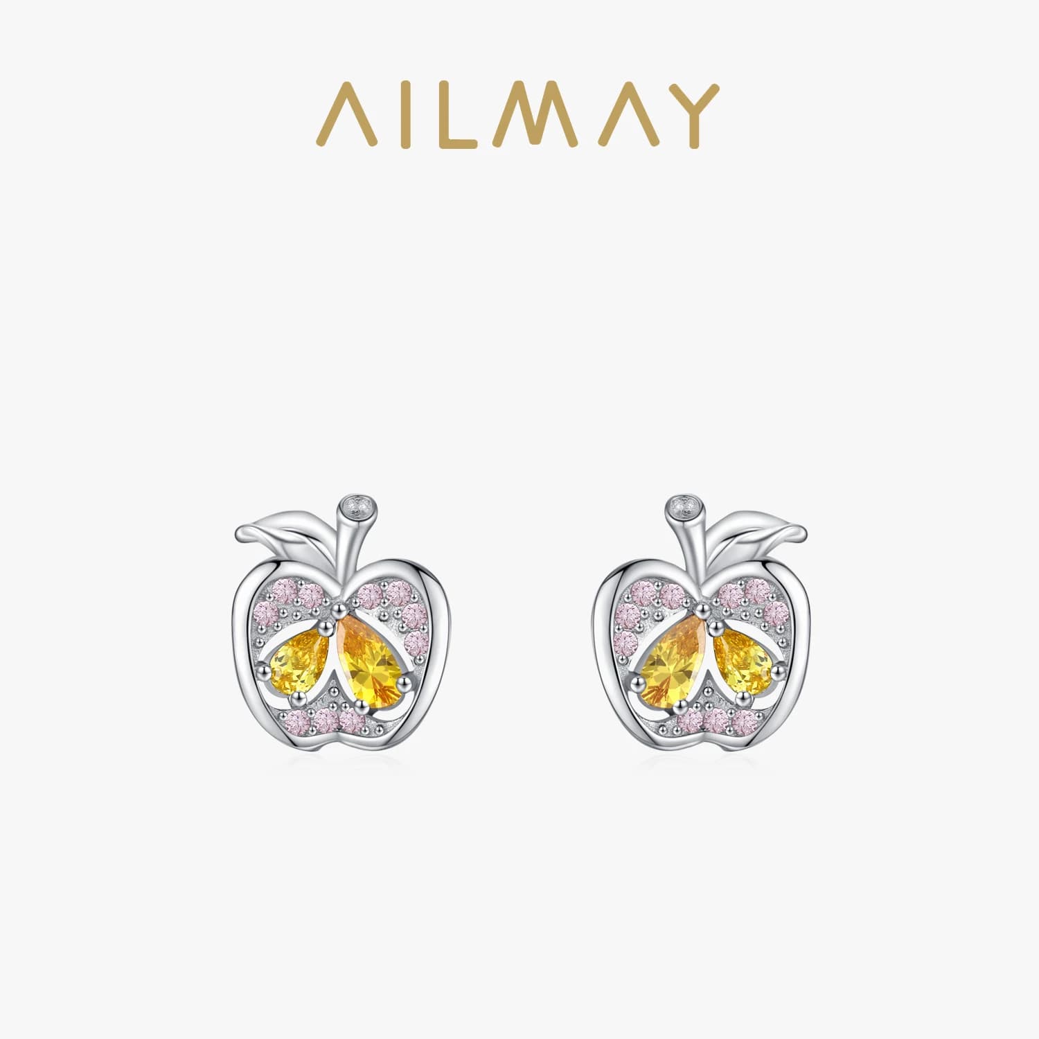 Ailmay Real 925 Sterling Silver Cute Fine Apple Rainbow Zirconia Fruit Stud orecchini per le donne ragazze accessori per feste gioielli
