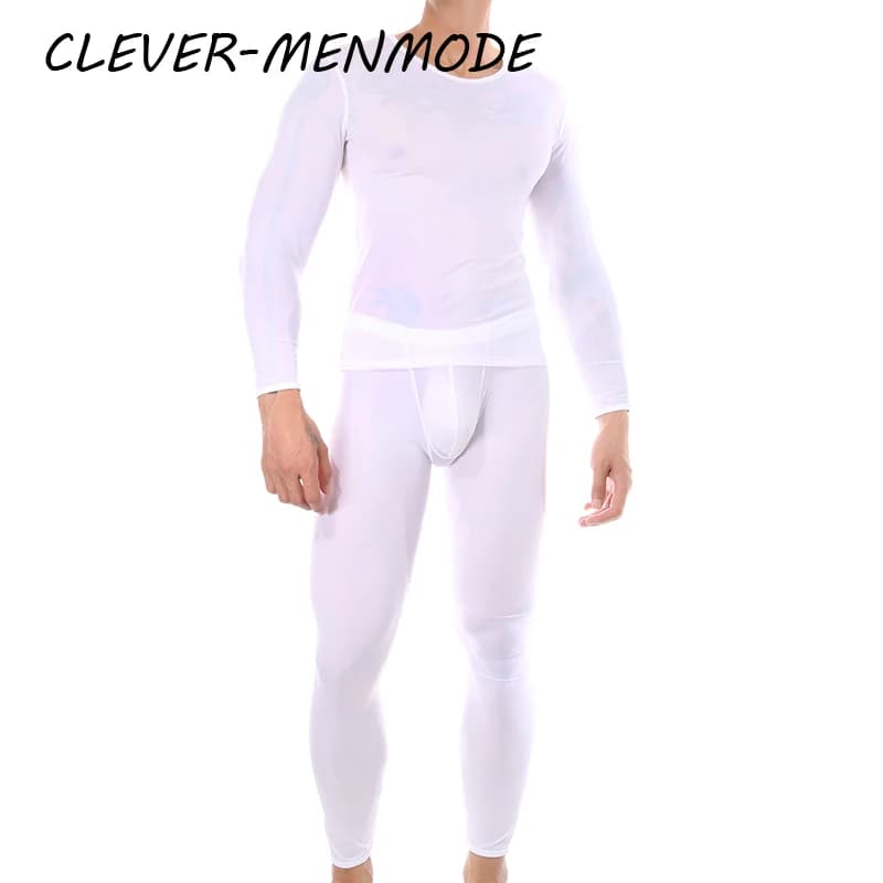 Uomo Long Johns Biancheria Intima Termica Bulge Pouch Tenere In Caldo Pantaloni Traspirante Maschile Casual Autunno Inverno Pigiama Set 2 pezzi