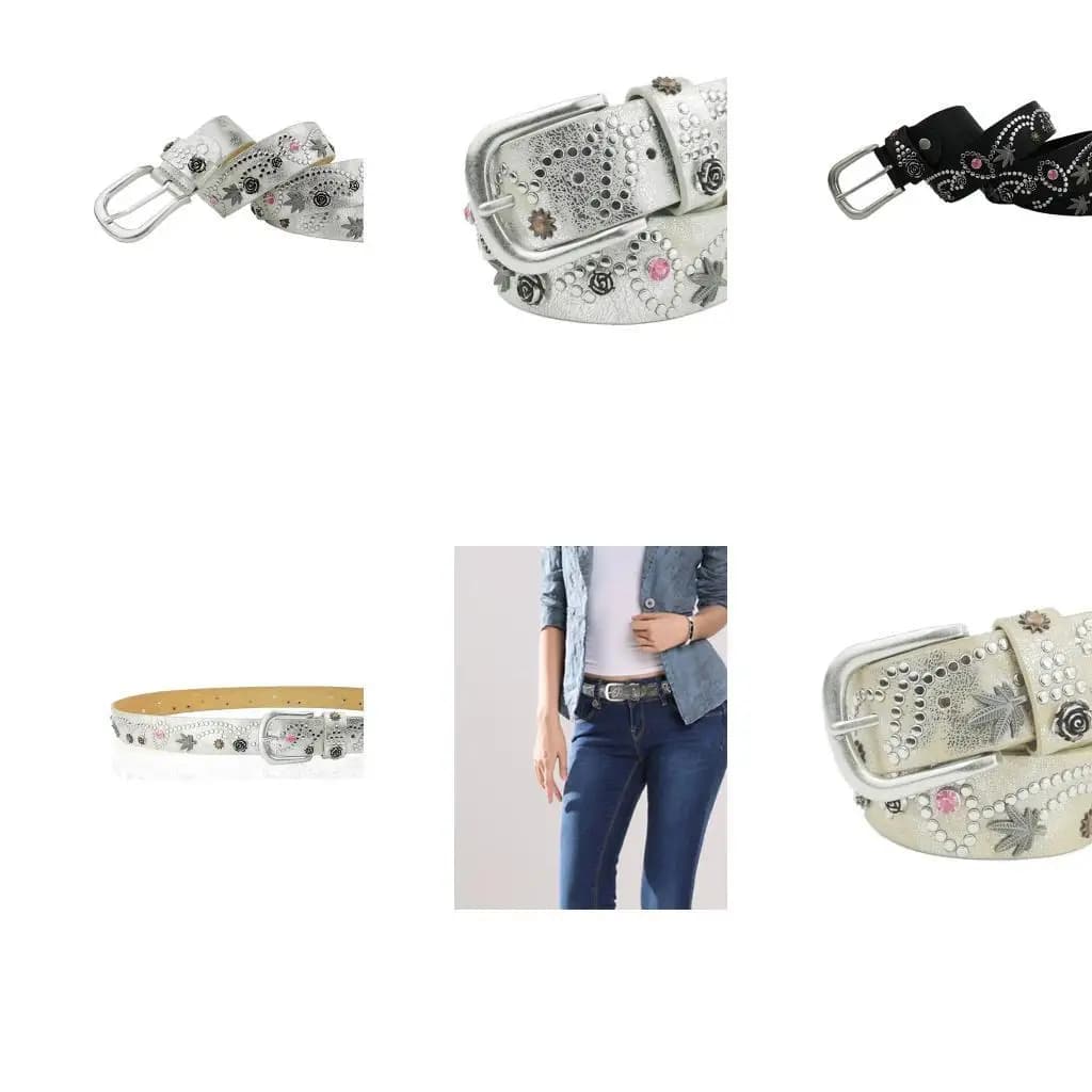 39BB Summer Waist Belt with Alloy Flower Rivet Decor for Woman Men Rivet Adjustable Pin Buckle Waist Strap for Jeans Dress
