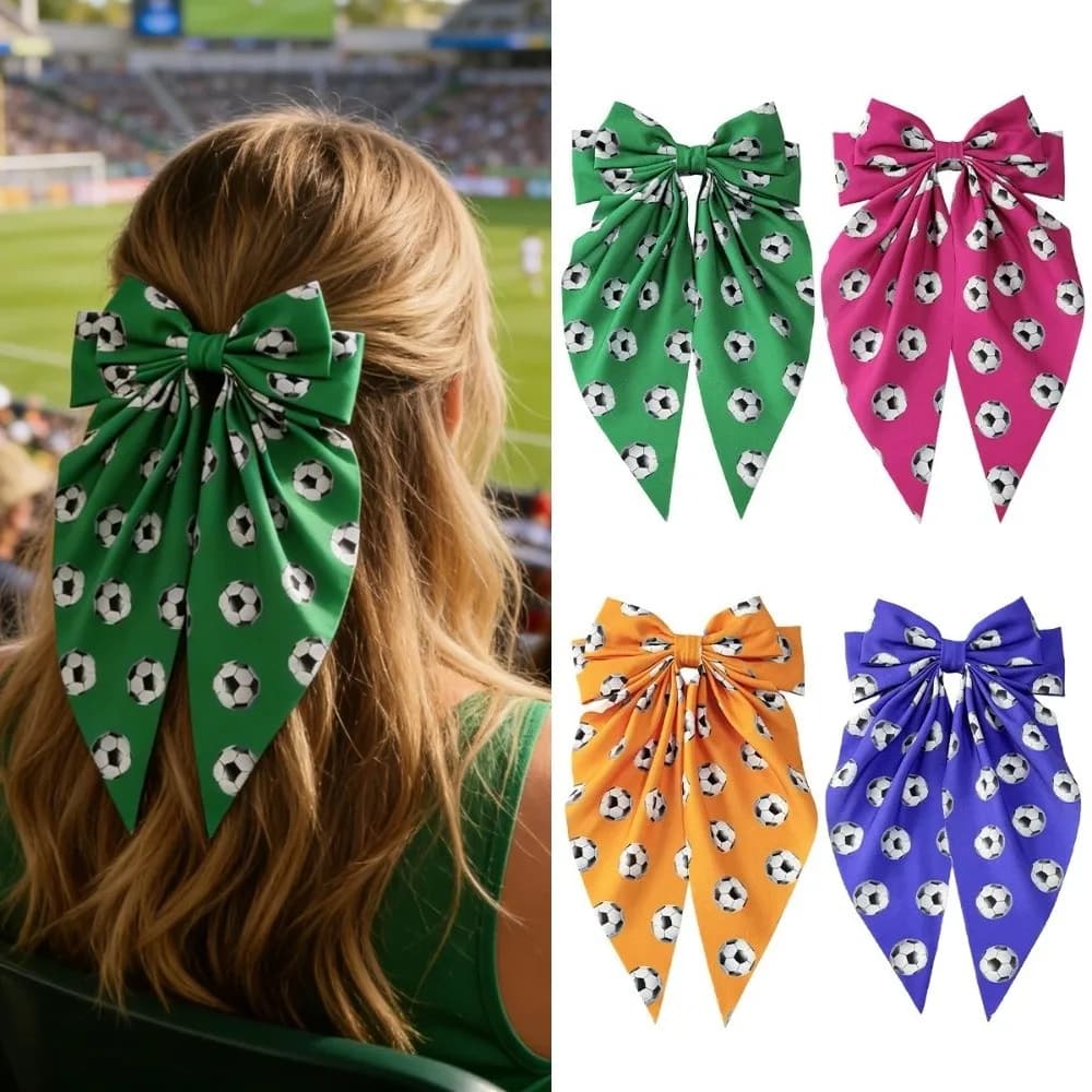 Fermaglio per capelli elastico alla moda con motivo calcio colorato, accessorio morbido e carino per il giorno della partita