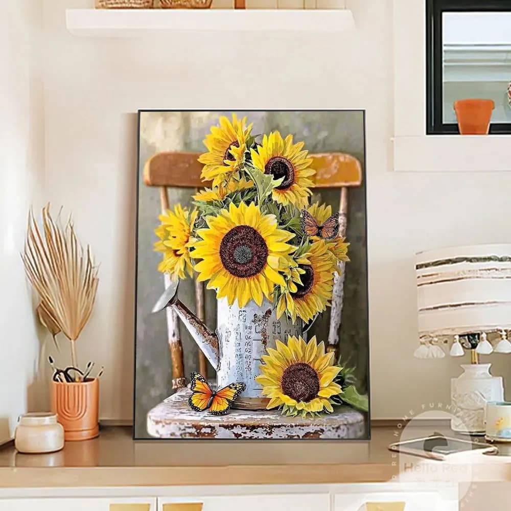 Nuovi Arrivi 2026: Diamond Painting Girasole in Vaso, Sedia e Fiori - Ricamo Diamantato Fatto a Mano, Regalo Completo