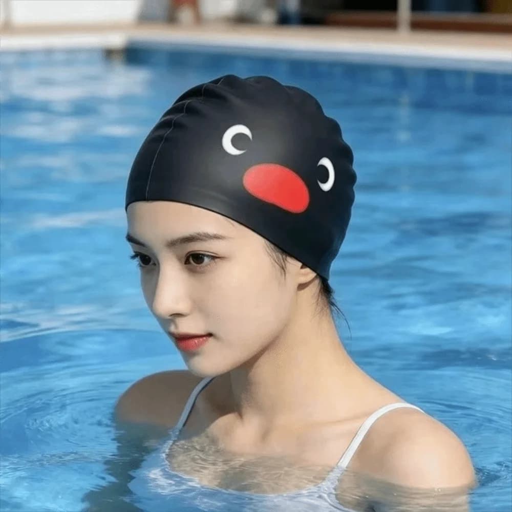 Elastic Penguin Swimming Cap Waterproof Comfortable Swimming Cap Enlarged Ear Protection Silicone Swimming Cap Professional Use