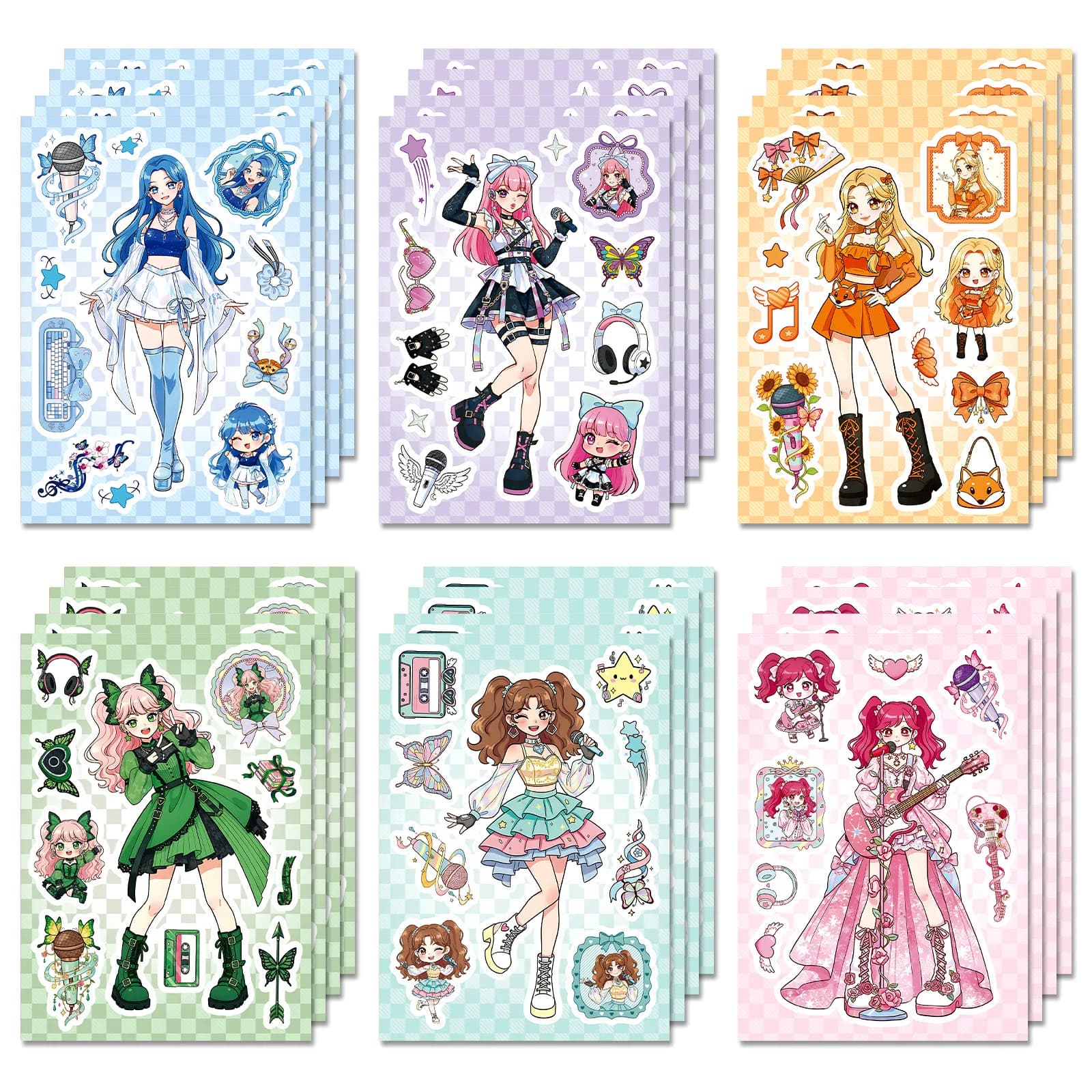 6/12/18 pezzi Anime Idol Girl Make A Face Puzzle adesivi, decalcomanie di cancelleria creativa per la decorazione della stanza del taccuino da parete della scrivania