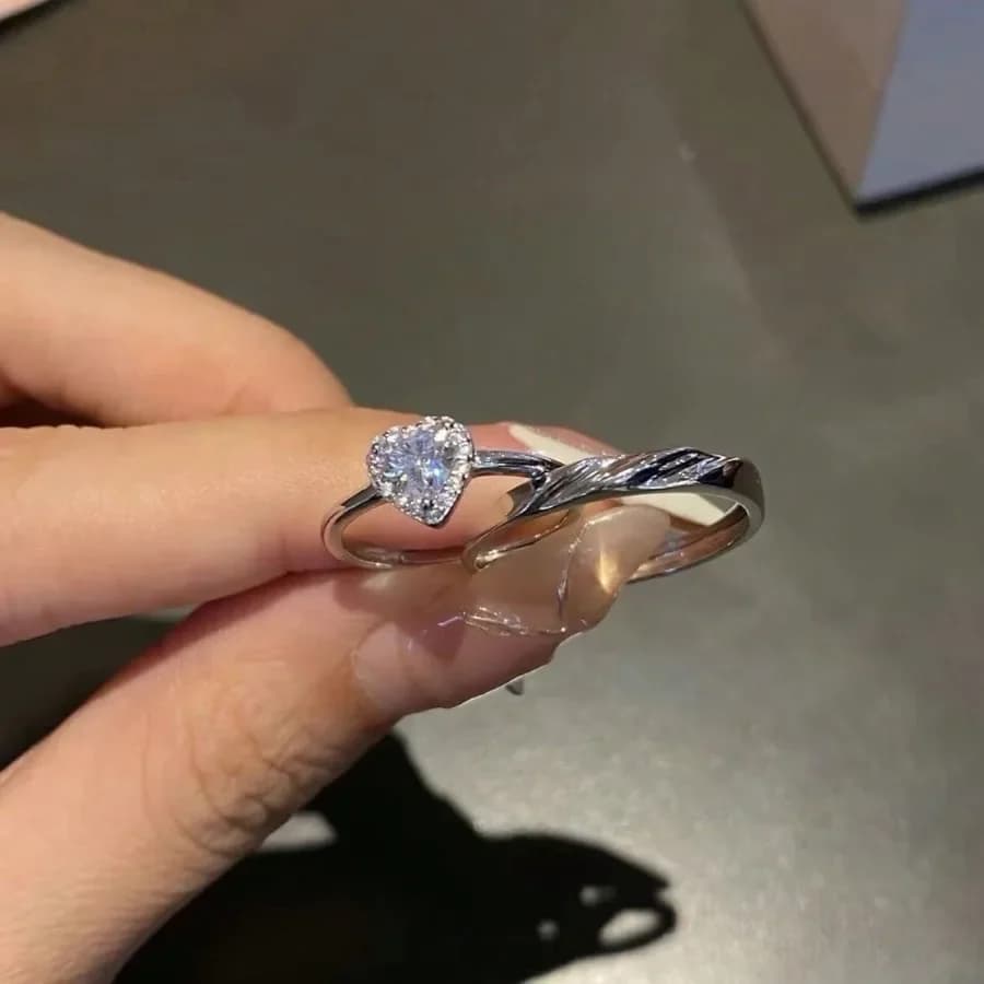 2 anelli Love Star placcati in argento 925, stile minimalista, anelli di lusso per coppie, regalo ideale per San Valentino e Tanabata per la fidanzata
