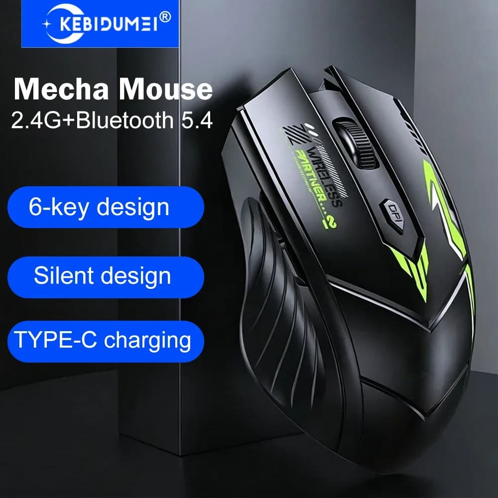 KEBIDUMEI 2.4G Bluetooth 5.4 Mouse wireless 6 tasti Mouse silenzioso ricaricabile Mouse da gioco ergonomico per computer portatile Macbook