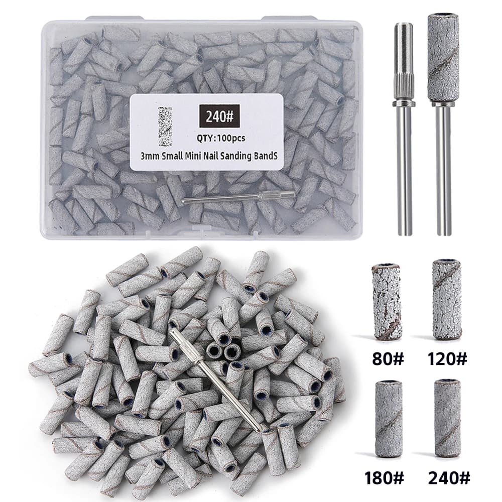 3mm Nail Sanding Bands-80/120/180/240 Grit Mini Nail Drill Bit Electric Nail File Accessory Polishing Manicure Tool 50 2030