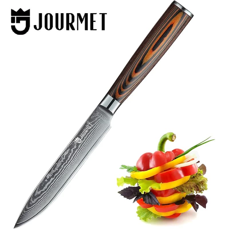 5 inch hot sale VG-10 67 layers multipurpose kitchen knife in damask with wooden handle Pakka knife in damask steel
