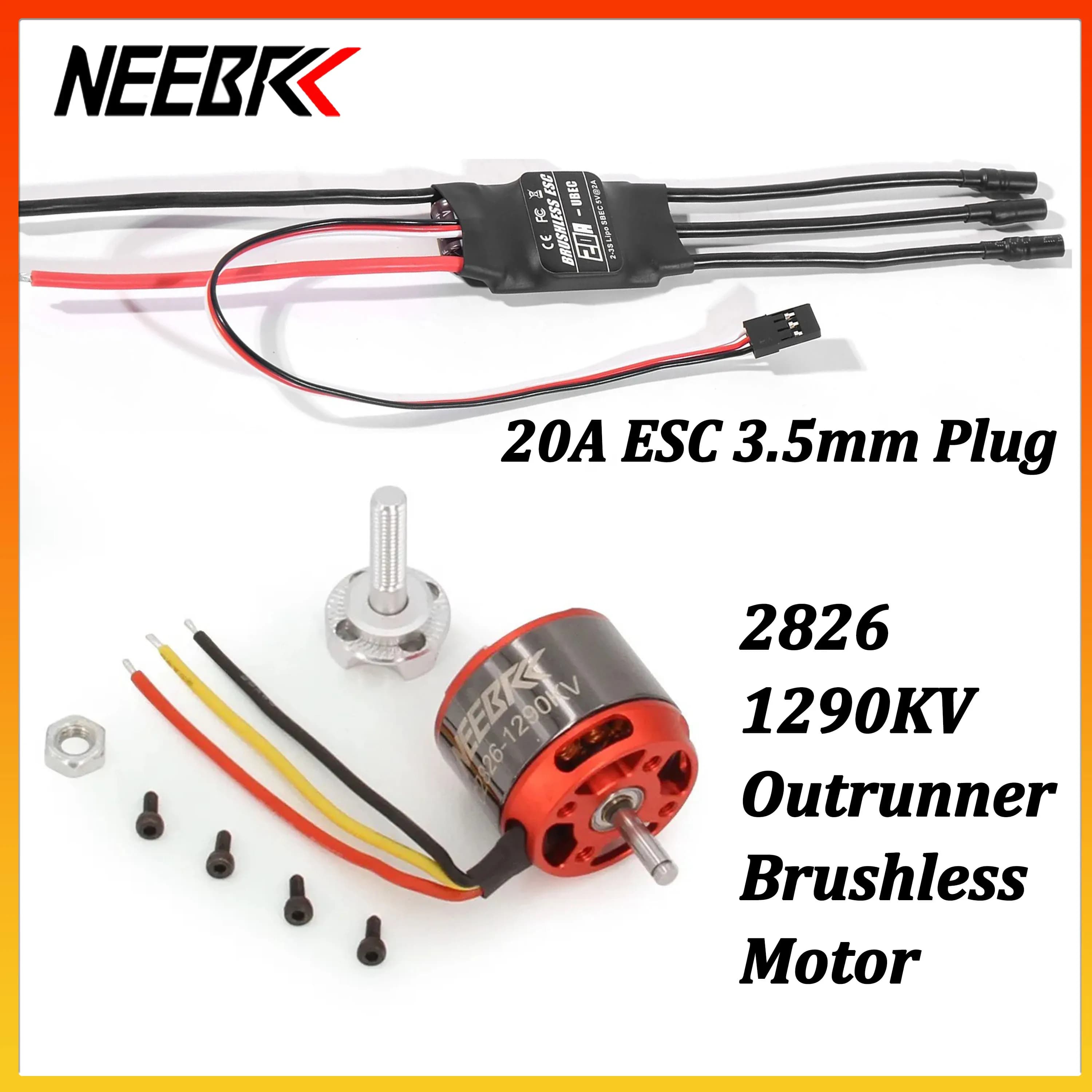 Motore Brushless Outrunner NEEBRC 2826 1290KV 2-4s con ESC 20A per Aeromodelli RC, Elicotteri, Aerei FPV e Accessori
