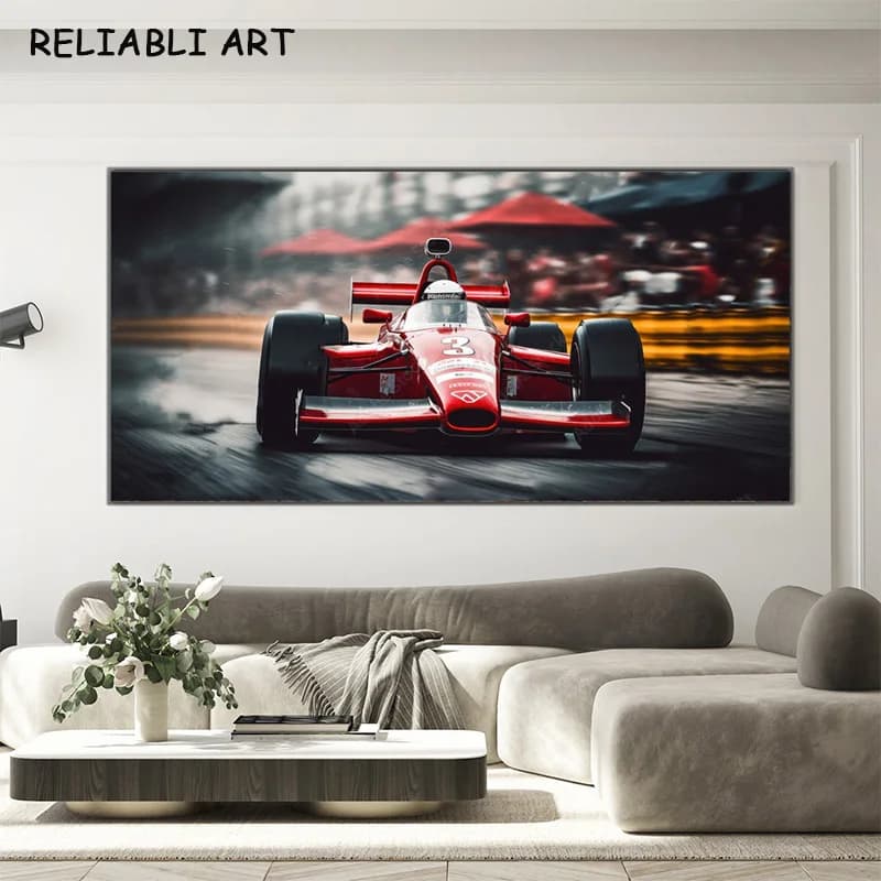 Modern Posters and Prints for Red Running Cars, Painted on Nordic Style Canvas, Wall Art Pictures for Home Room Decoration, Frameless