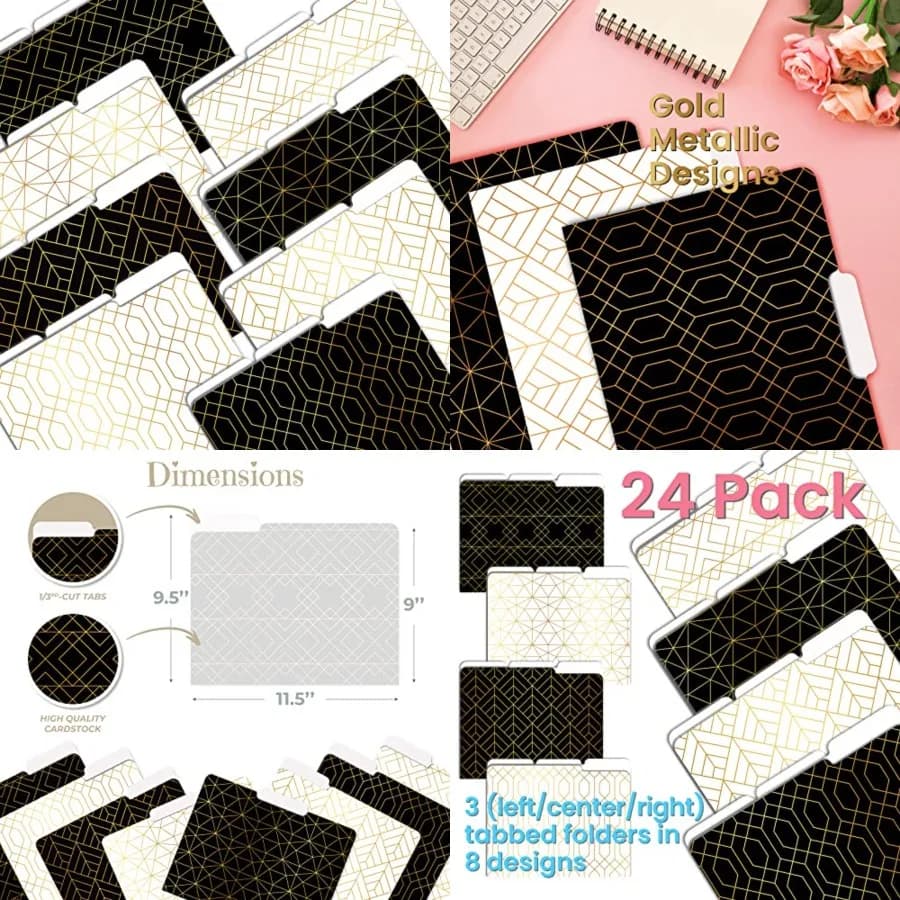 Migliora il tuo spazio di lavoro con eleganti cartelle decorative: confezione da 24 dimensioni lettera 9,5 x 11,5 Stock pesante 1/3 linguette tagliate 8 Un