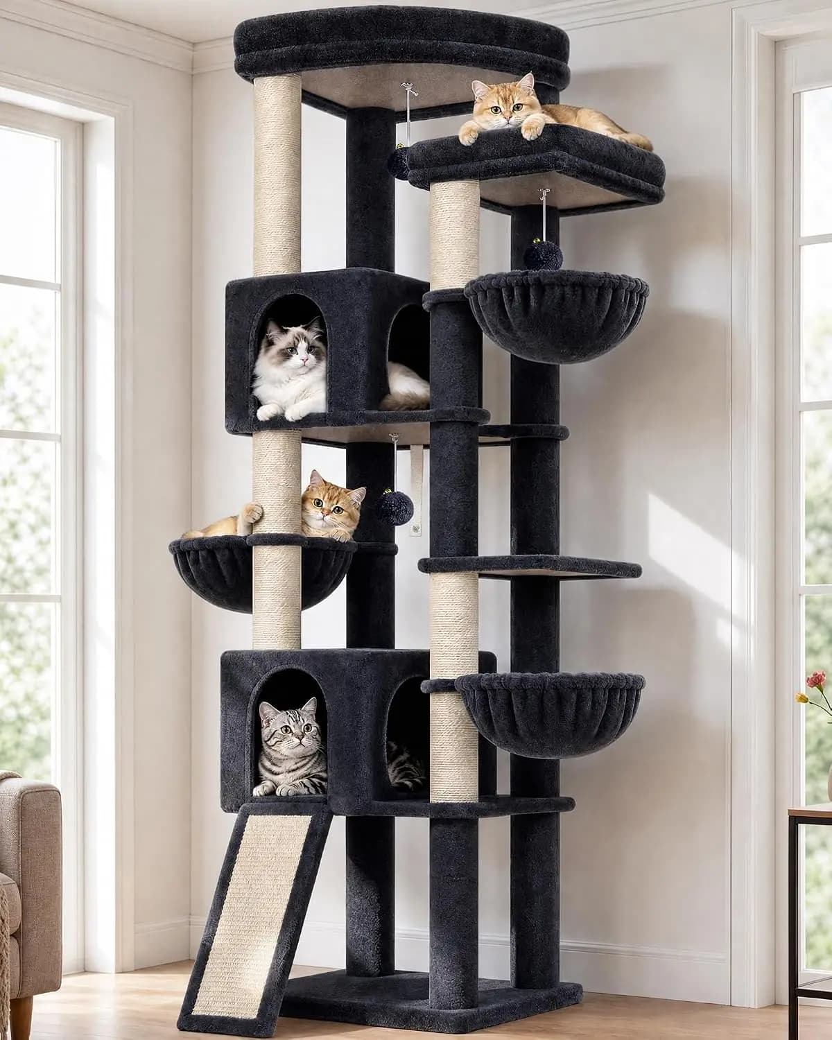 77in Cat Tree Tower for Indoor Cats Large Adult, F77, Dark Grey