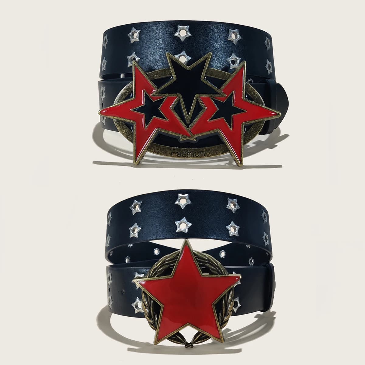 Y2K da uomo Punk Fashion Rosso Stella a sei punte Fibbia Accessori gotici Jeans versatili Cintura in pelle per donna Cintura larga taglie forti