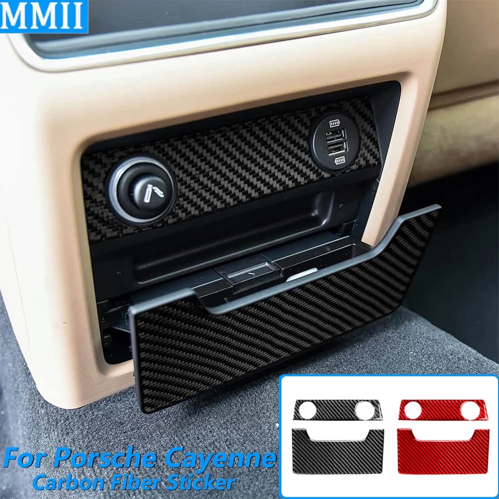 Per Porsche Cayenne 9Y0 9YA 9YB E3 2018-2023, Copertura in Fibra di Carbonio per Vano Portaoggetti Posteriore con Presa Accendisigari, Accessori Auto, Adesivo