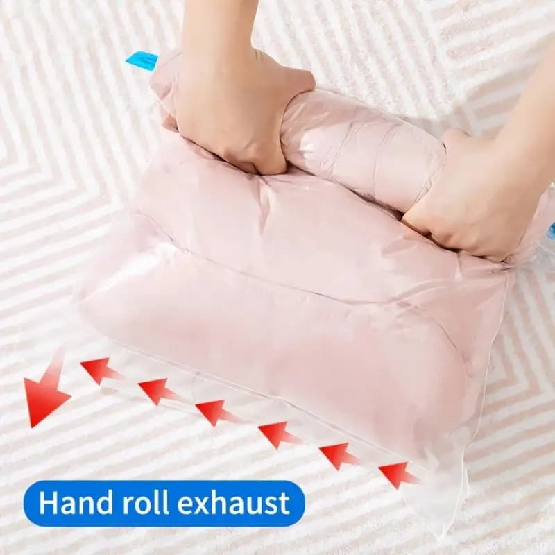 New2Pcs Vacuum Storage Bags, Hand-Rolled Travel Vacuum Storage Bags For Towels, Socks, Clothes, More , No Pump Needed