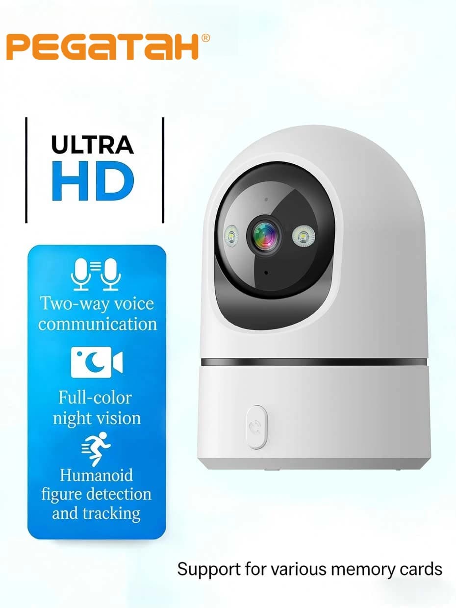 Telecamera di Sicurezza WiFi Interna 5MP PEGATAH 2.4G/5G, Baby Monitor 355 ° Telecamera PTZ con Tracciamento Umano, Chiamata One-Touch e Visione Notturna