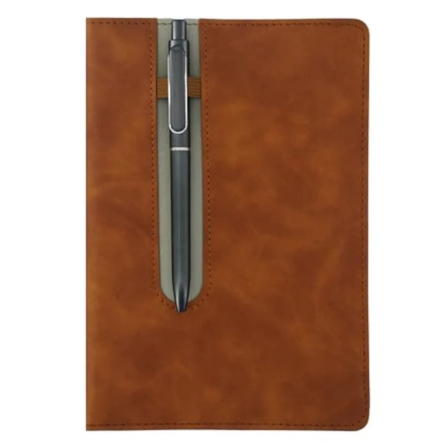 Leather Notebook with Pen and Pen Holder Loop, 240 Pages, 80GSM Paper, College Ruled, Lay Flat, Suitable Journal for Work, Stud