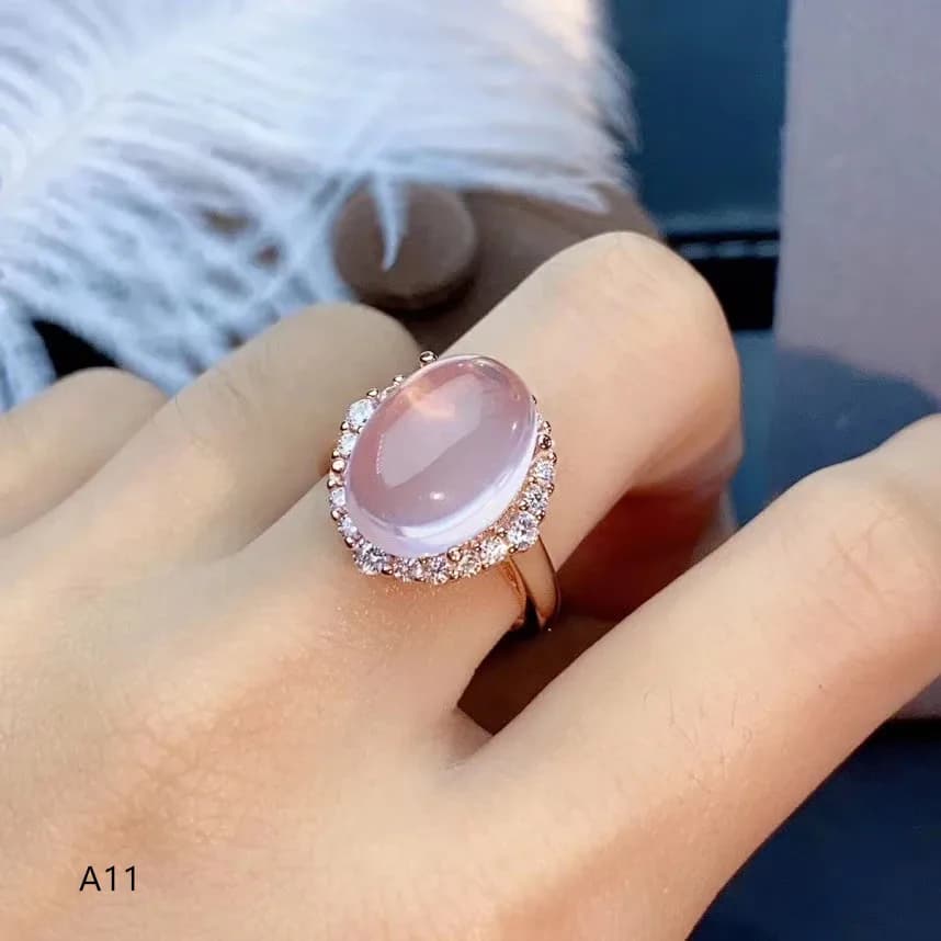 Muslimpure Silver Natural Gemstone Hibiscus Pink Crystal anello da donna regalo di compleanno