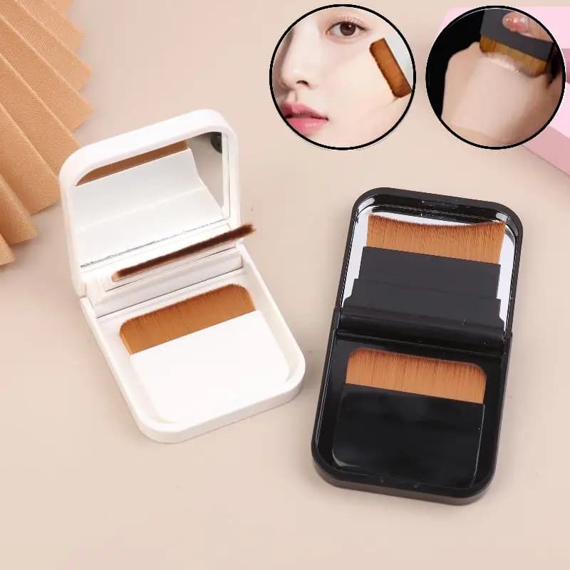 Set of Wallet Brushes, Ultra-Slim and Without Tracks, with Integrated Mirror, Monobloc Design for an Empty Make-up