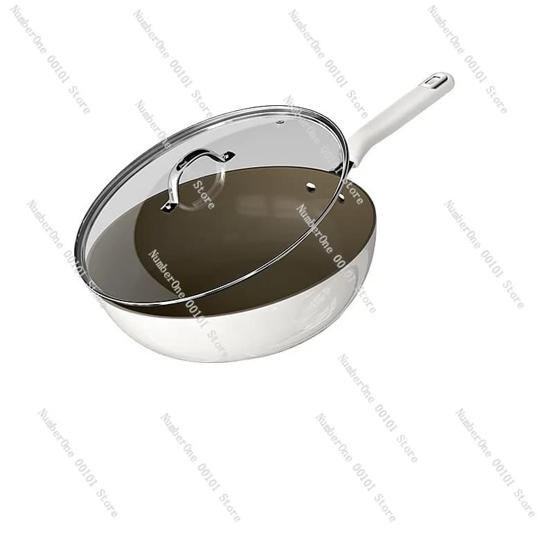 Padella Antiaderente in Ceramica e Titanio, Wok per Cucina Domestica, Resistente all'Usura, Senza Fumo, Fondo Piatto per Piani a Induzione