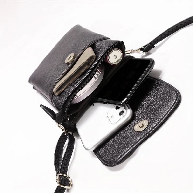 Borsa a Tracolla in Pelle per Donna, Piccola Borsa Porta Telefono con Doppia Cerniera, Portafoglio Multi Tasca, Porta Carte, Mini Borsa Messenger