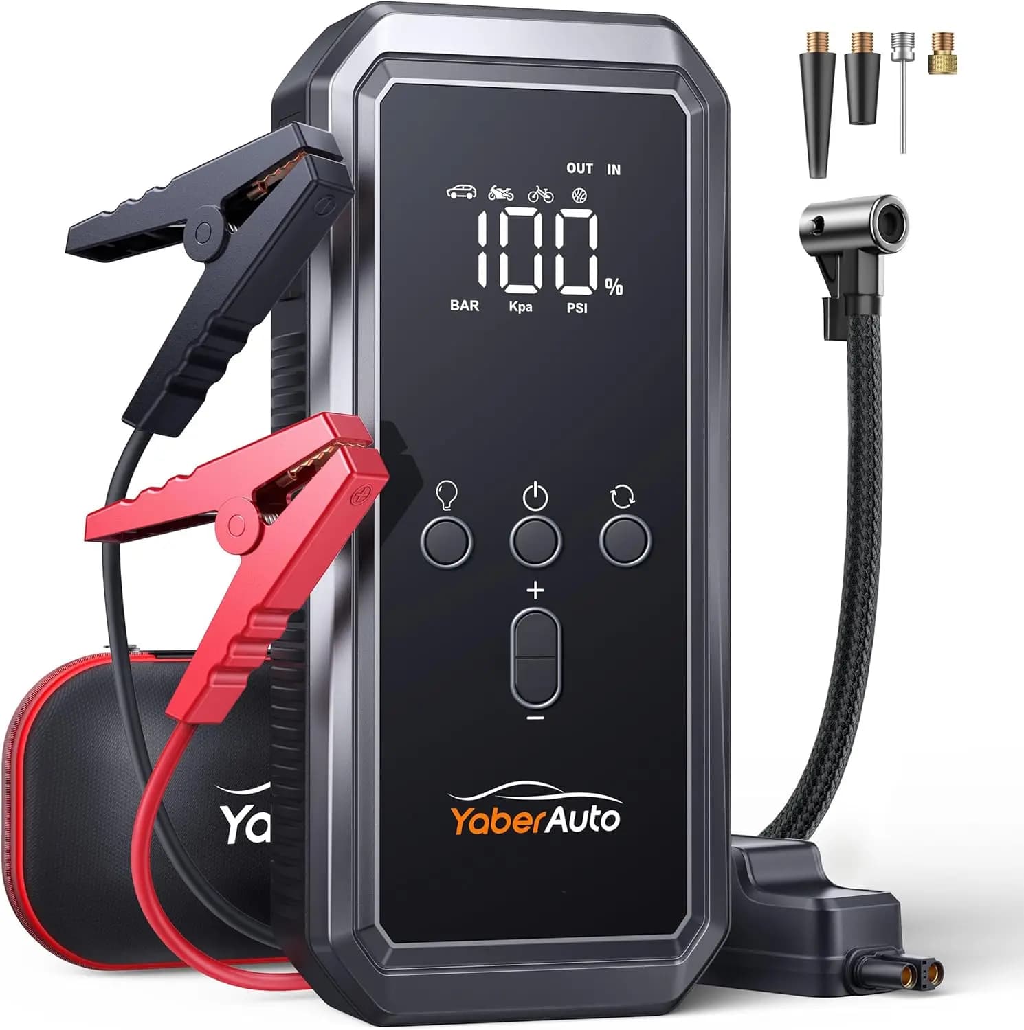 Avviatore d'Emergenza Portatile 9-in-1 con Compressore d'Aria, 5500A 150PSI, Compatibile con Tutti i Motori a Benzina e Diesel fino a 10L