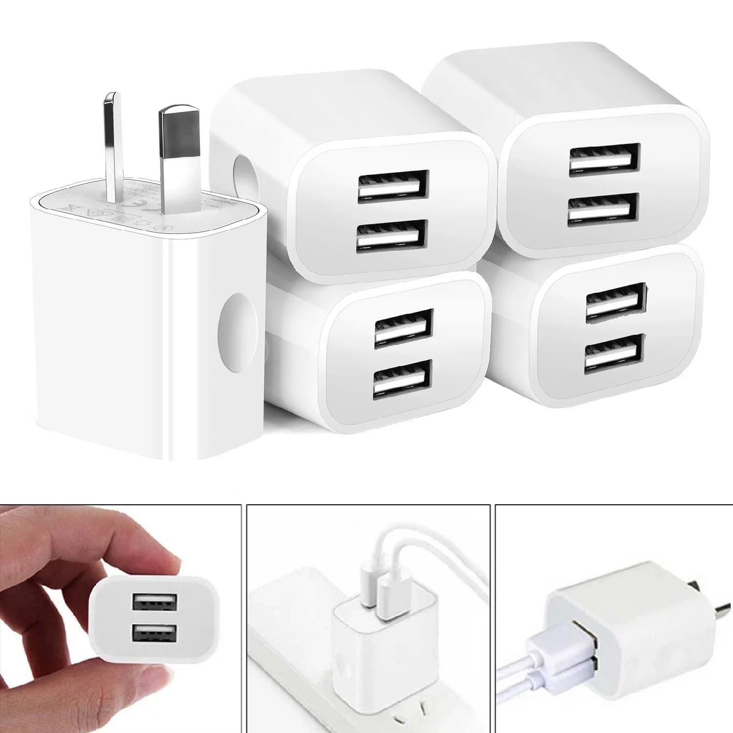 USB Charger Block,Phone Charger Adapter, 2.1Amp Dual Port Fast Charge Wall Charger Plug Brick Cube Base Charging