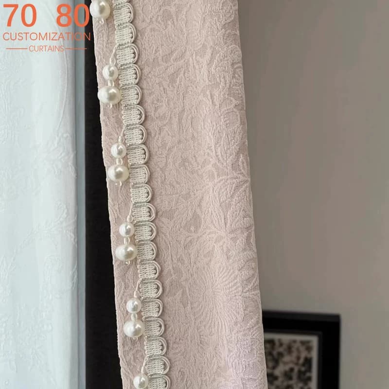 Sakura Powder Jacquard Chenille Relief Thickened Curtains for Bedroom Living Room French Window Partition Curtain Customization