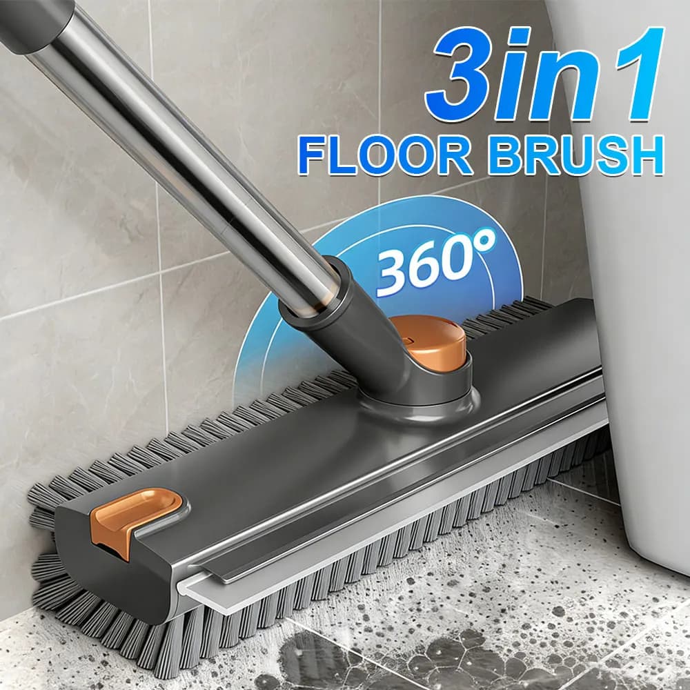 3-in-1 Cleaning Brush Set - Bathroom Floor Crevice Cleaner with Long Handle Rotating Head for Kitchen And Home Deep Cleaning