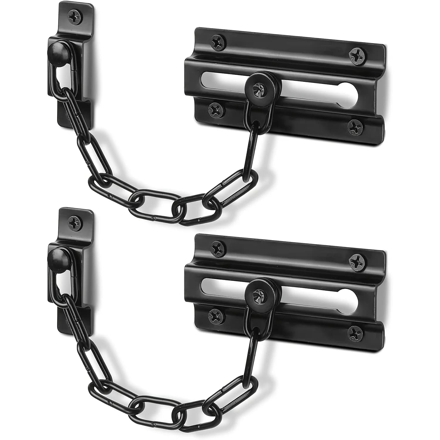 Set di 2 Catene di Sicurezza per Porta Nere, Catena di Sicurezza per Porta Interna, Catena Rinforzata Premium con 12 Viti