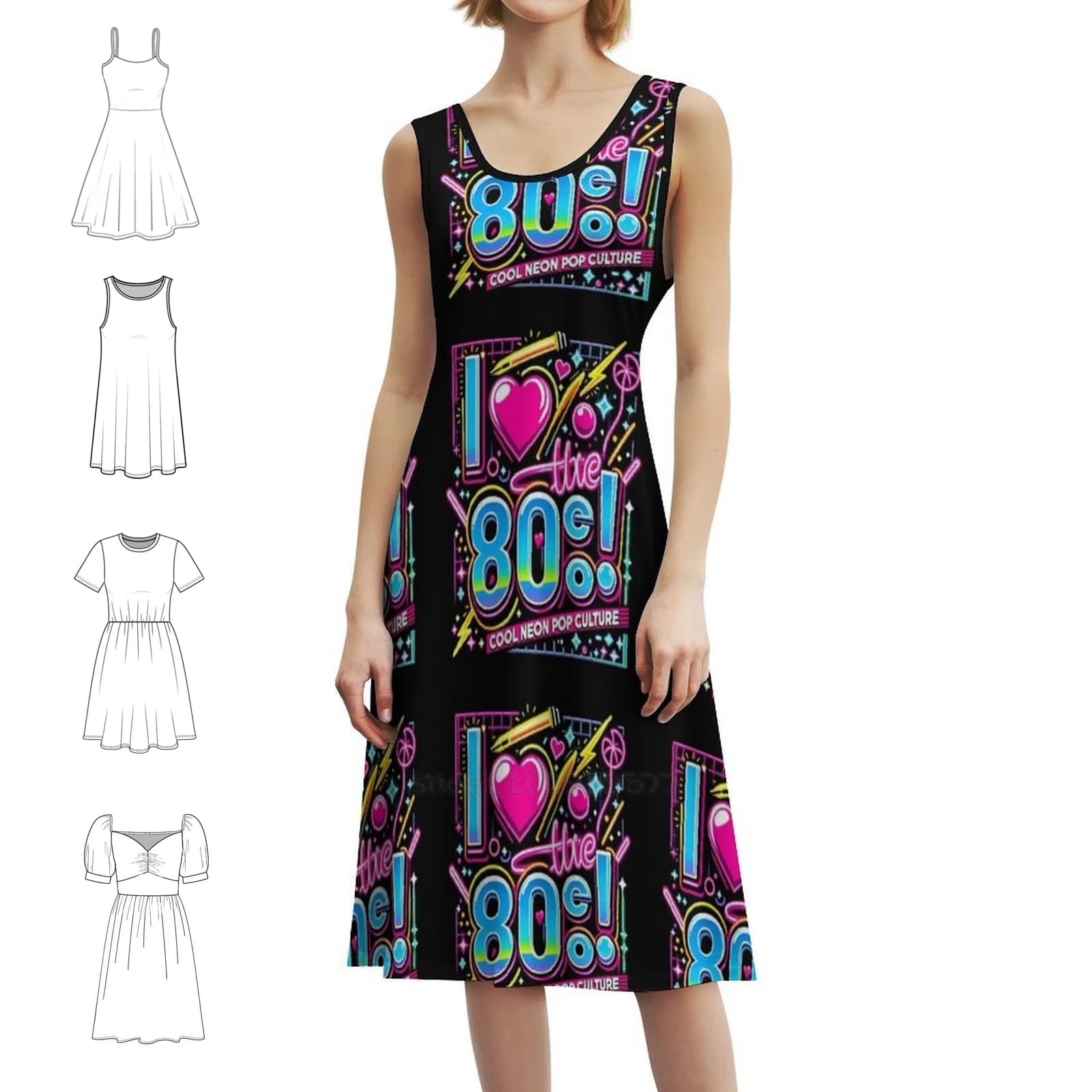 Amo gli anni '80! Abito stile coreano Cool Neon Pop Culture per donna Abito casual elegante per feste o abbigliamento quotidiano Neon anni '80 Pop