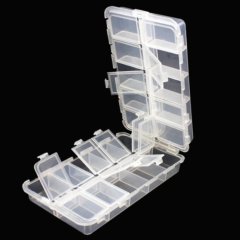 16,5 x 10 x 4 cm Plastic fishing gear box with 20 compartments for fishing baits, baits/ hooks, transparent fishing case