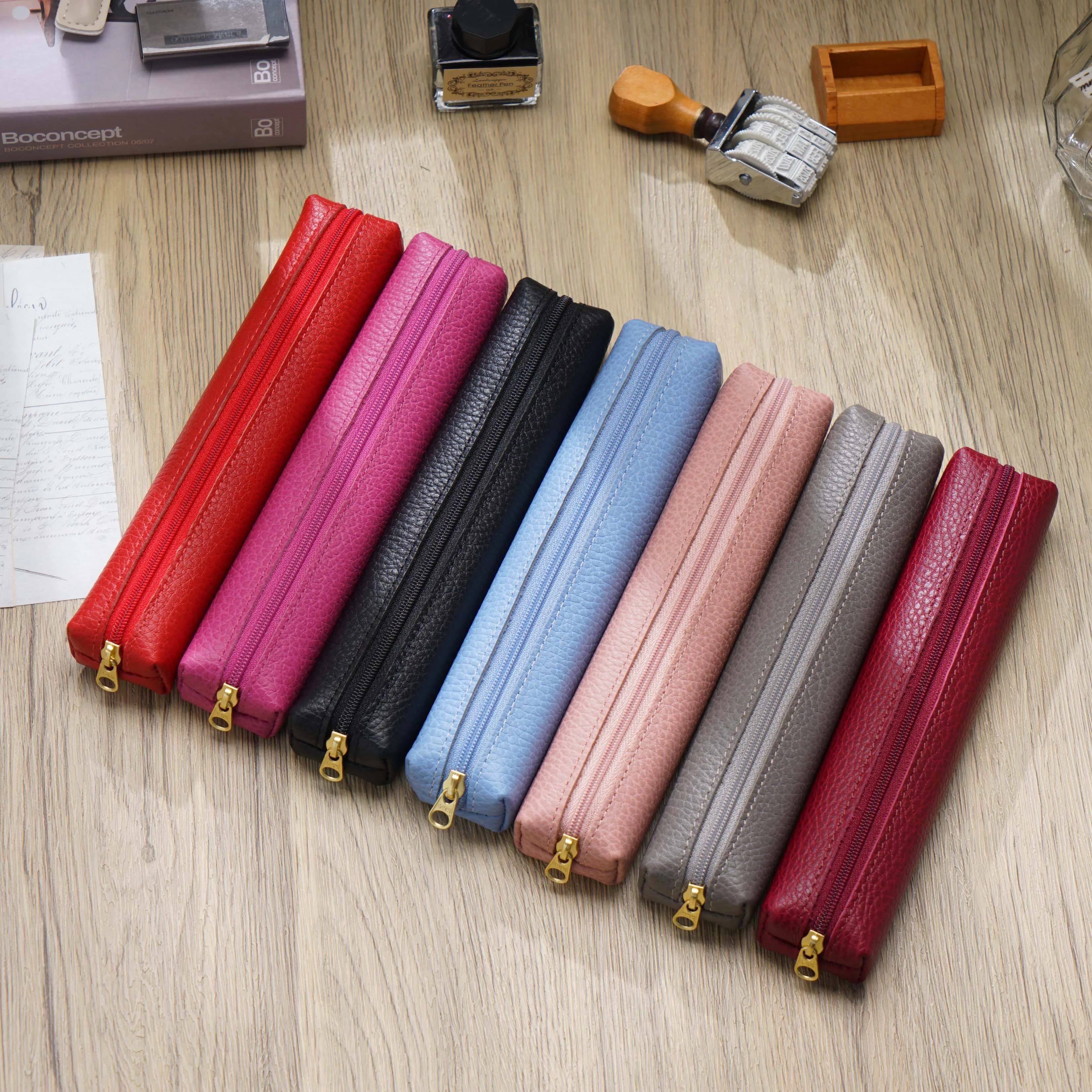 Nuova mini astuccio in pelle per bambini, simpatico organizer per materiale scolastico color caramello, custodia leggera per studenti, 20x4x3 cm 30 g