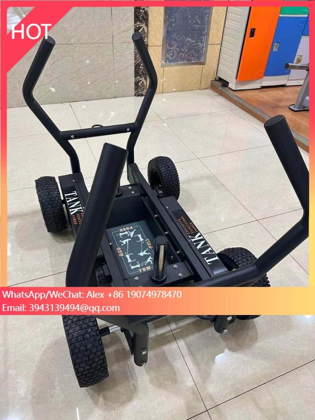 Carrello Commerciale per Attrezzature Fitness con Resistenza Regolabile, Porta Pesi e Piastre per Bilanciere, Nero
